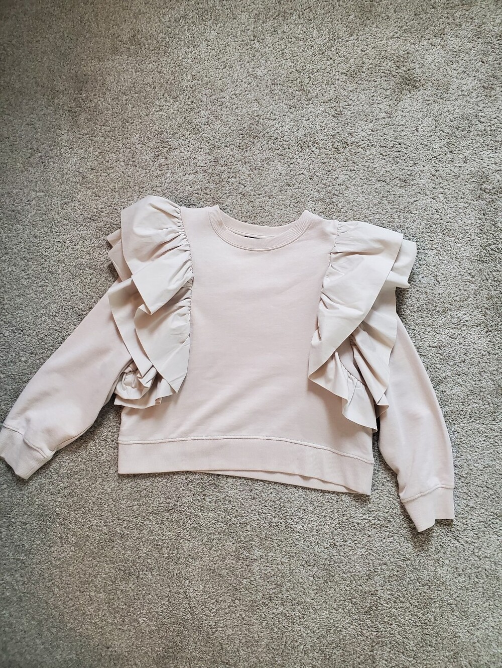 Zara Cream Ruffle-Shoulder Sweatshirt